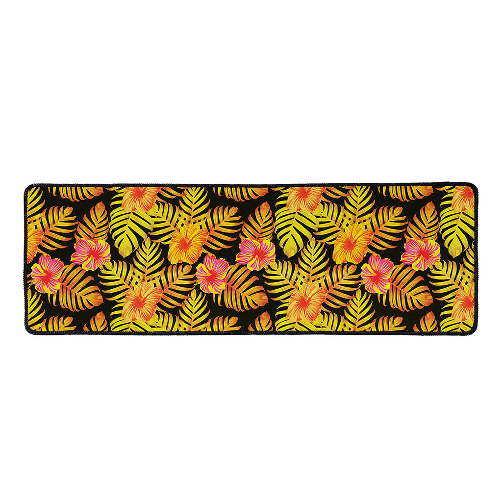 Yellow Hawaiian Tropical Pattern Print Long Kitchen Mat