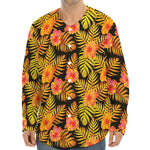 Yellow Hawaiian Tropical Pattern Print Long Sleeve Baseball Jersey