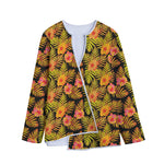 Yellow Hawaiian Tropical Pattern Print Long Sleeve Short Coat