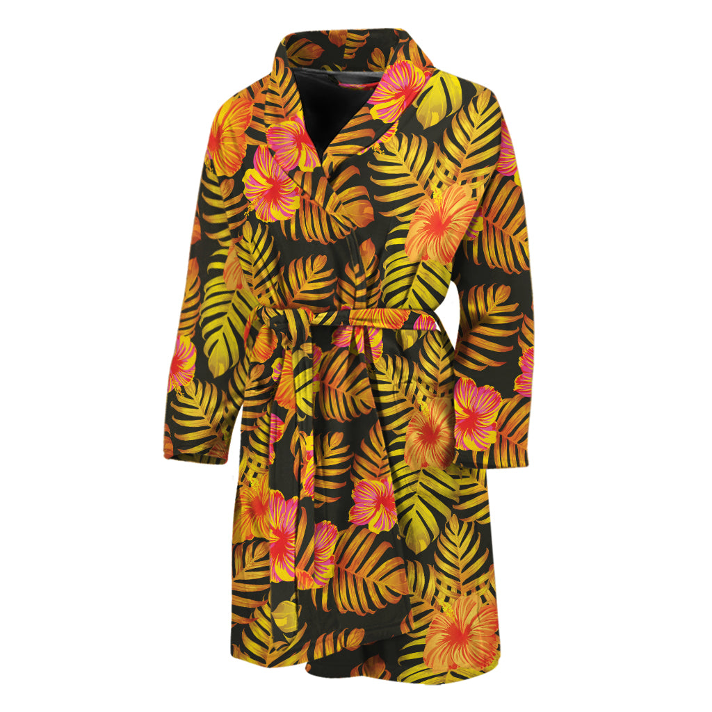 Yellow Hawaiian Tropical Pattern Print Men's Bathrobe