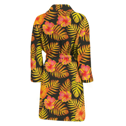 Yellow Hawaiian Tropical Pattern Print Men's Bathrobe