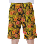 Yellow Hawaiian Tropical Pattern Print Men's Beach Shorts