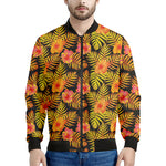 Yellow Hawaiian Tropical Pattern Print Men's Bomber Jacket