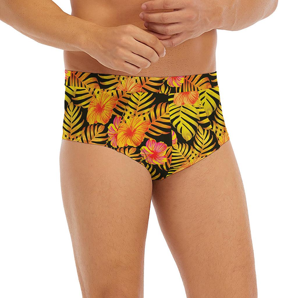 Yellow Hawaiian Tropical Pattern Print Men's Briefs
