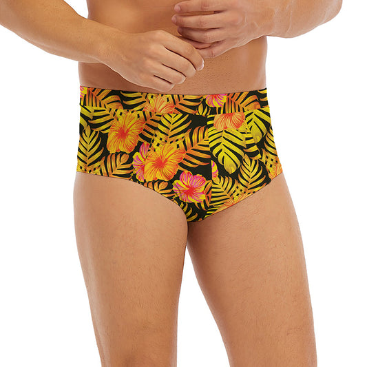 Yellow Hawaiian Tropical Pattern Print Men's Briefs