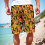 Yellow Hawaiian Tropical Pattern Print Men's Cargo Shorts