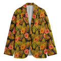 Yellow Hawaiian Tropical Pattern Print Men's Cotton Blazer