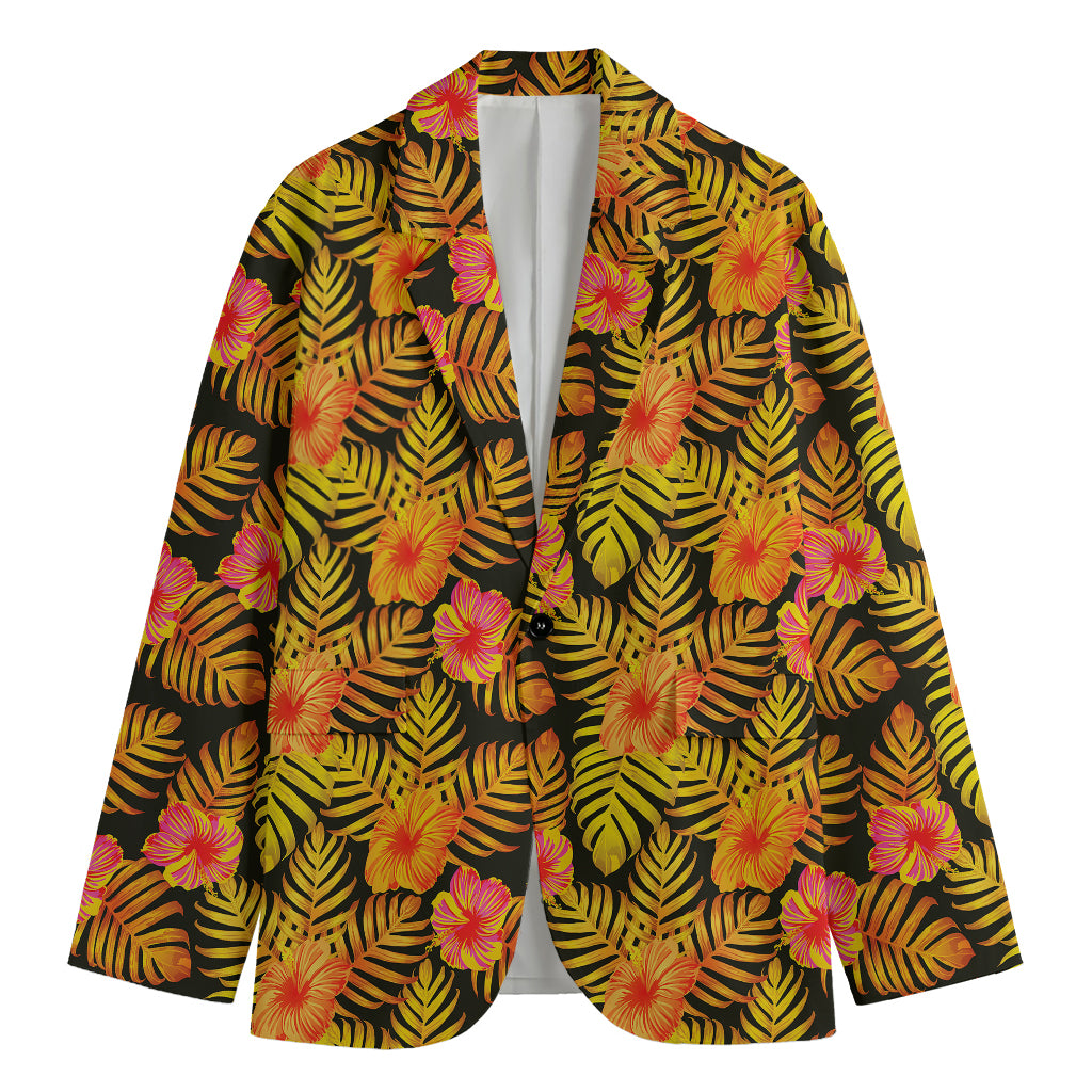 Yellow Hawaiian Tropical Pattern Print Men's Cotton Blazer