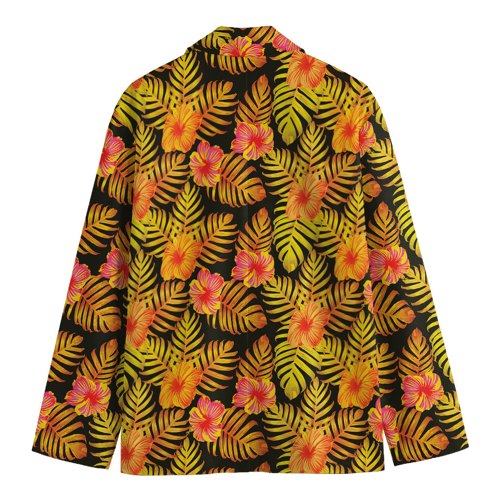 Yellow Hawaiian Tropical Pattern Print Men's Cotton Blazer