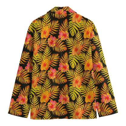 Yellow Hawaiian Tropical Pattern Print Men's Cotton Blazer
