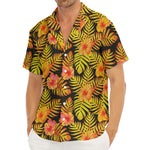 Yellow Hawaiian Tropical Pattern Print Men's Deep V-Neck Shirt