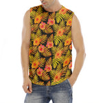 Yellow Hawaiian Tropical Pattern Print Men's Fitness Tank Top