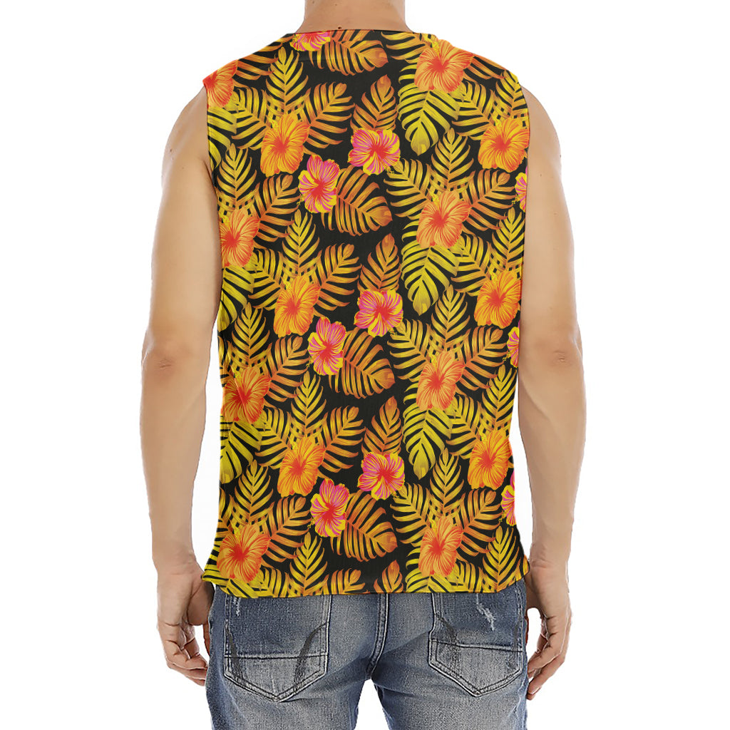 Yellow Hawaiian Tropical Pattern Print Men's Fitness Tank Top