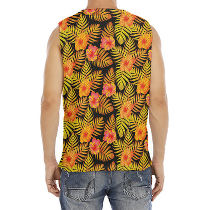 Yellow Hawaiian Tropical Pattern Print Men's Fitness Tank Top