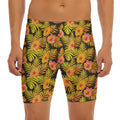 Yellow Hawaiian Tropical Pattern Print Men's Long Boxer Briefs