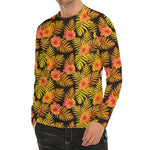 Yellow Hawaiian Tropical Pattern Print Men's Long Sleeve Rash Guard