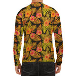 Yellow Hawaiian Tropical Pattern Print Men's Long Sleeve Rash Guard