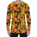 Yellow Hawaiian Tropical Pattern Print Men's Long Sleeve T-Shirt