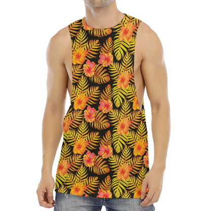 Yellow Hawaiian Tropical Pattern Print Men's Muscle Tank Top