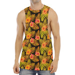 Yellow Hawaiian Tropical Pattern Print Men's Muscle Tank Top