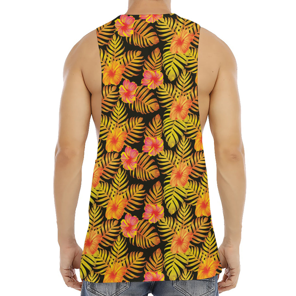 Yellow Hawaiian Tropical Pattern Print Men's Muscle Tank Top
