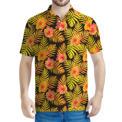 Yellow Hawaiian Tropical Pattern Print Men's Polo Shirt