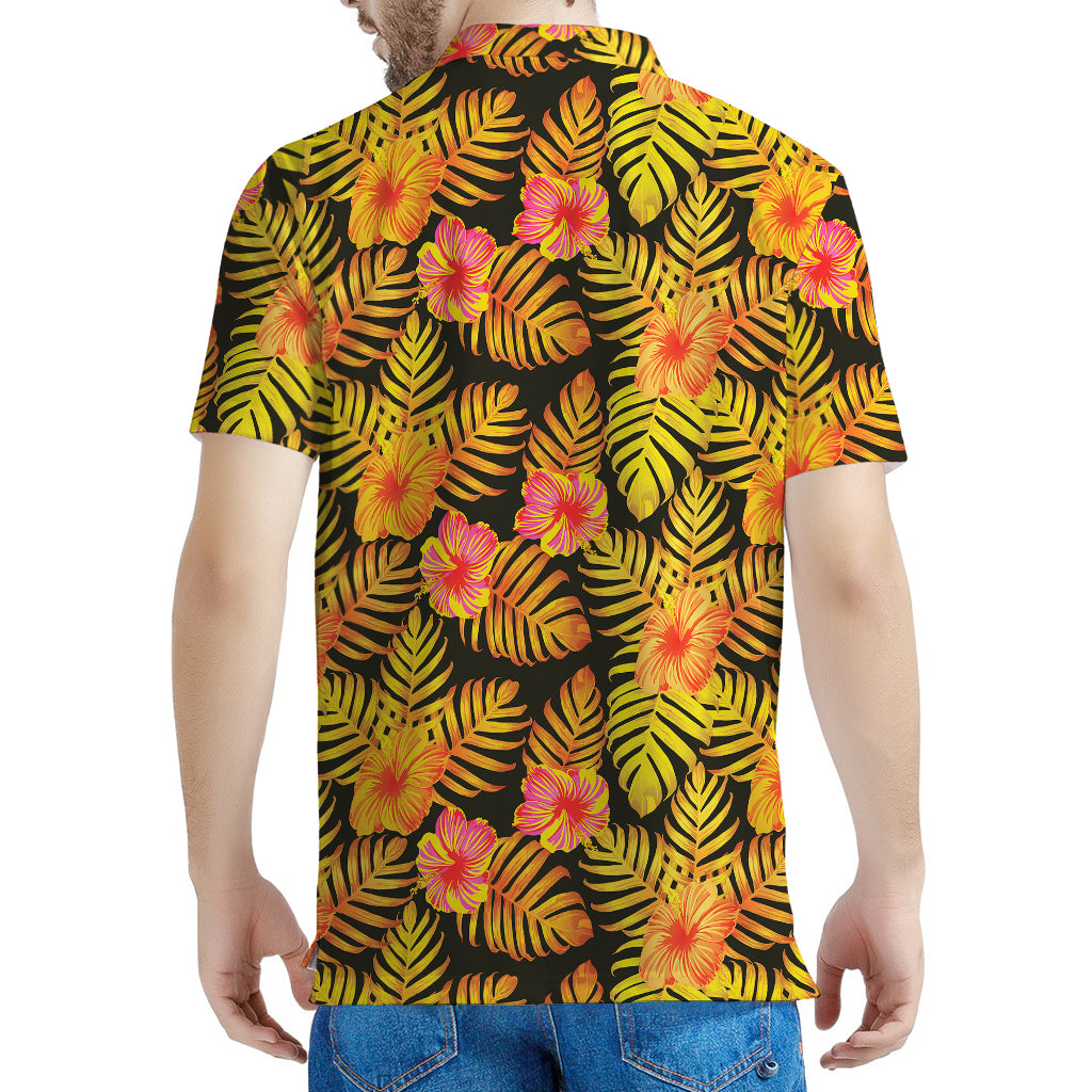 Yellow Hawaiian Tropical Pattern Print Men's Polo Shirt