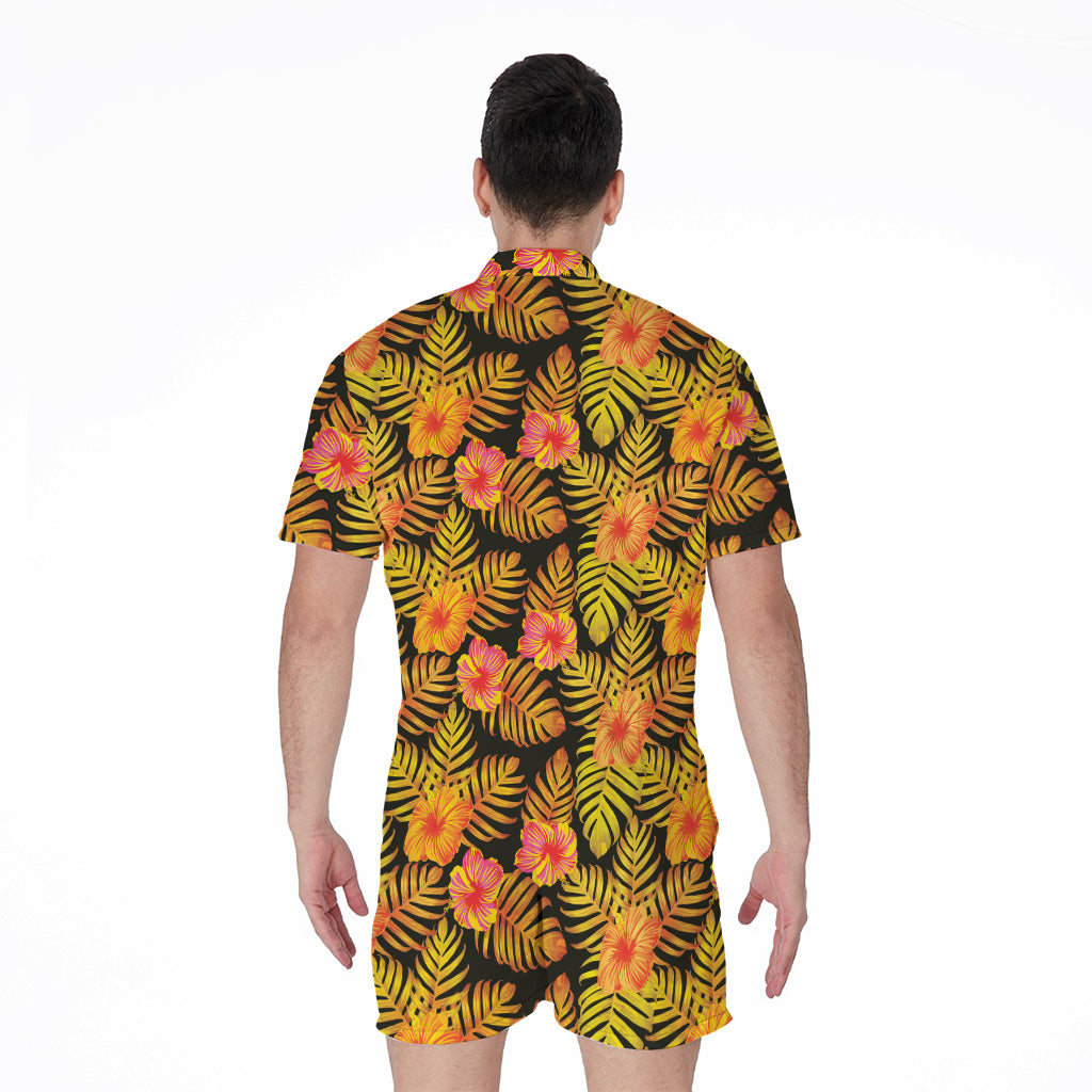 Yellow Hawaiian Tropical Pattern Print Men's Rompers