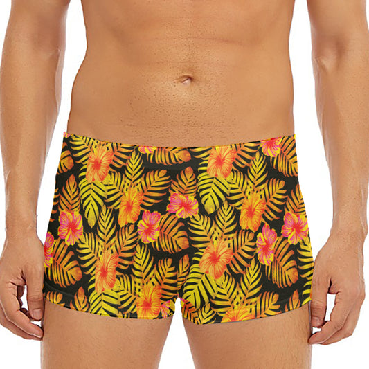 Yellow Hawaiian Tropical Pattern Print Men's Short Boxer Briefs
