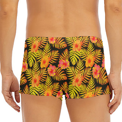 Yellow Hawaiian Tropical Pattern Print Men's Short Boxer Briefs