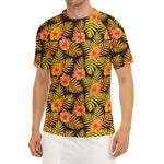 Yellow Hawaiian Tropical Pattern Print Men's Short Sleeve Rash Guard