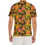 Yellow Hawaiian Tropical Pattern Print Men's Short Sleeve Rash Guard