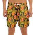 Yellow Hawaiian Tropical Pattern Print Men's Split Running Shorts