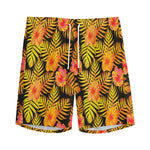 Yellow Hawaiian Tropical Pattern Print Men's Sports Shorts