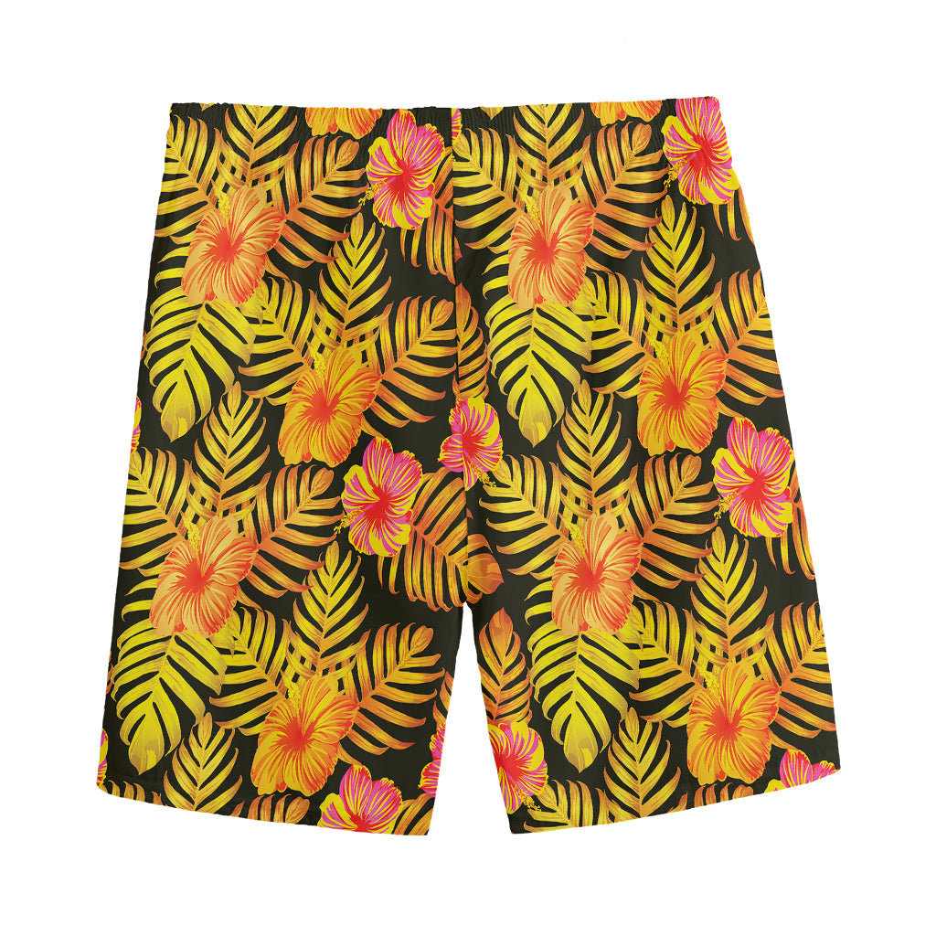 Yellow Hawaiian Tropical Pattern Print Men's Sports Shorts