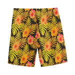 Yellow Hawaiian Tropical Pattern Print Men's Sports Shorts