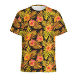 Yellow Hawaiian Tropical Pattern Print Men's Sports T-Shirt