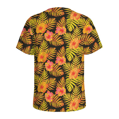 Yellow Hawaiian Tropical Pattern Print Men's Sports T-Shirt