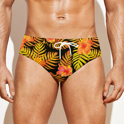 Yellow Hawaiian Tropical Pattern Print Men's Swim Briefs