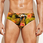 Yellow Hawaiian Tropical Pattern Print Men's Swim Briefs