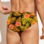 Yellow Hawaiian Tropical Pattern Print Men's Swim Briefs