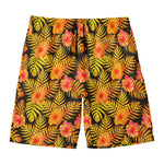 Yellow Hawaiian Tropical Pattern Print Men's Swim Trunks