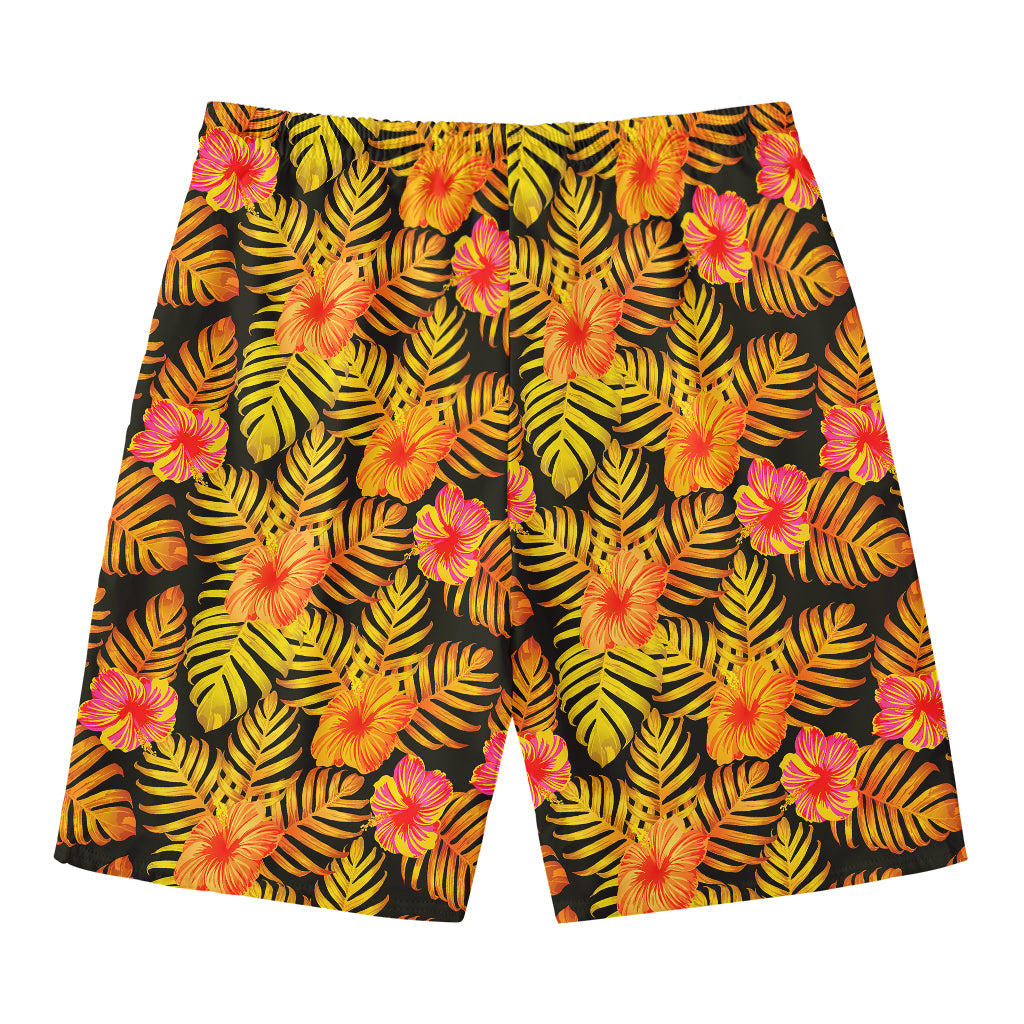 Yellow Hawaiian Tropical Pattern Print Men's Swim Trunks