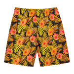 Yellow Hawaiian Tropical Pattern Print Men's Swim Trunks