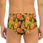 Yellow Hawaiian Tropical Pattern Print Men's Triangle Swim Briefs