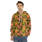 Yellow Hawaiian Tropical Pattern Print Men's Velvet Pullover Hoodie