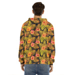 Yellow Hawaiian Tropical Pattern Print Men's Velvet Pullover Hoodie
