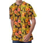 Yellow Hawaiian Tropical Pattern Print Men's Velvet T-Shirt