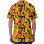 Yellow Hawaiian Tropical Pattern Print Men's Velvet T-Shirt