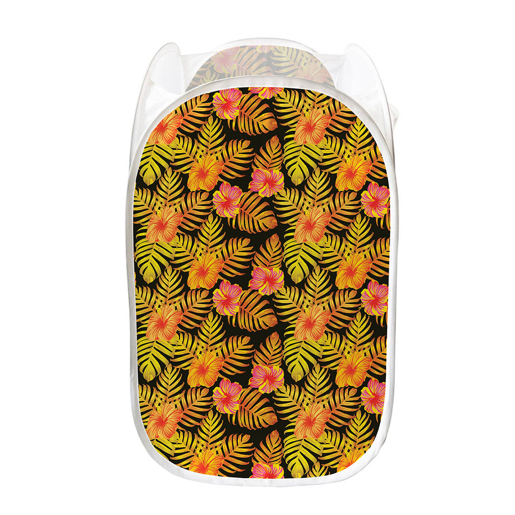 Yellow Hawaiian Tropical Pattern Print Mesh Laundry Hamper